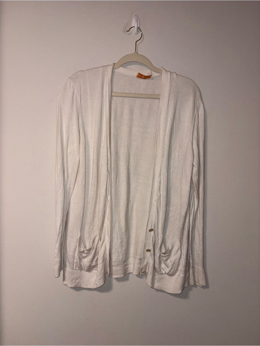 Tory Burch Cream Colored Cardigan w/ Gold Logo Buttons XL